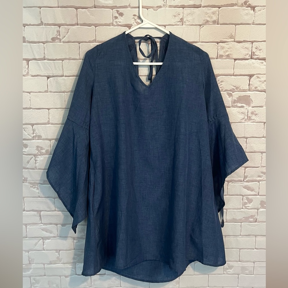 Bell sleeve short denim dress